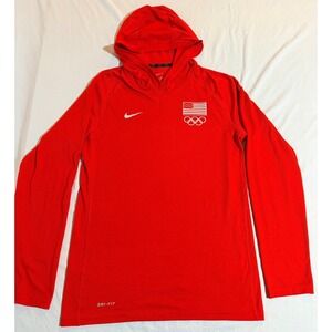 Nike Dri-FIT Team USA Olympic Hoodie Red Long Sleeve Training Shirt Mens Small